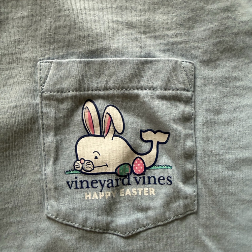 Vineyard Vines Light Blue Long Sleeve Tee with Bunny-Whale Pocket Graphic